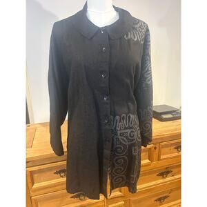 Visual Professional One Size Black Linen Art to Wear Grey Tribal-Style Details